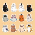 Kawaii cats stickers set