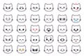 Kawaii cats. White kitty head anime avatars with various emotions fear, cry and anger, apathy and death, joy and