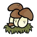 Kawaii ceps mushroom cartoon character vector illustration motif set.