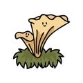 Kawaii chanterelle mushroom character cartoon vector illustration motif set. Royalty Free Stock Photo