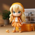 Kawaii Charm: Action-packed Doll In Orange Dress And Blouse