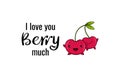 Kawaii Cherry love you berry much cartoon vector illustration, cute summer berry smiling for poster, banner, logo, icon