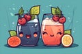 Kawaii chibi funny cocktail drinks, mocktails