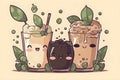 Kawaii chibi funny ice coffee drinks characters