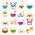 Kawaii Chinese take away food characters- pasta, rice, spring rolls, fortune cookies, dumplings