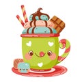 Kawaii christmas cup of sweet drink cartoon vector illustration