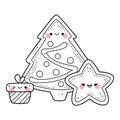 Kawaii christmas elements coloring page for kids. Cartoon vector illustration