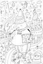 Kawaii Christmas, Holiday illustration Snowman, Santa Claus, Christmas tree, Zentangle Doodling patterns for Coloring page or book