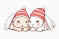 Kawaii Christmas Nap with Two Lazy Bunnies Royalty Free Stock Photo