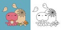 Kawaii Clipart Halloween Octopus Illustration and For Coloring Page. Funny Kawaii Halloween Animal.