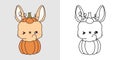 Kawaii Clipart Halloween Rabbit Illustration and For Coloring Page. Funny Kawaii Halloween Hare.