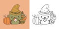 Kawaii Clipart Halloween Turtle Illustration and For Coloring Page.