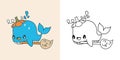 Kawaii Clipart Halloween Whale Illustration and For Coloring Page.