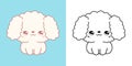 Kawaii Clipart Poodle Dog Illustration and For Coloring Page. Funny Kawaii Doggy.