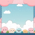 kawaii cloud background with cute characters and clouds