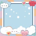 kawaii cloud frame with hearts and clouds