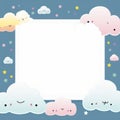 kawaii cloud frame with stars and clouds on a blue background