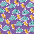 Kawaii clouds and lighting bolts background Royalty Free Stock Photo