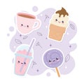 Kawaii coffee cup ice cream lollipop frappe fast food cartoon