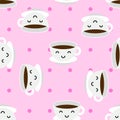 Kawaii coffee cups seamless pattern