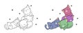 Kawaii colorful cats cartoon coloring page for kids