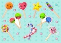 Kawaii Colorful Cute Lollipop in Different Forms.