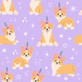 Kawaii corgi unicorn with colourful rainbow horn, little magic pet dog