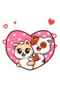 Kawaii couple cats fall in love in valentine cartoon illustration