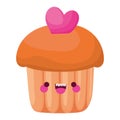 Kawaii cupcake of a brown color with one heart in the top