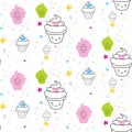 Kawaii cupcakes. Abstract pattern. Doodles