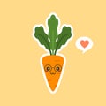 kawaii cute carrot cartoon character. Carrot cartoon in flat style, cute smiling character for healthy food poster, zero waste eco Royalty Free Stock Photo