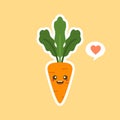 kawaii cute carrot cartoon character. Carrot cartoon in flat style, cute smiling character for healthy food poster, zero waste eco Royalty Free Stock Photo