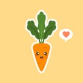 kawaii cute carrot cartoon character. Carrot cartoon in flat style, cute smiling character for healthy food poster, zero waste eco Royalty Free Stock Photo