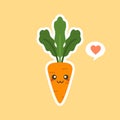 kawaii cute carrot cartoon character. Carrot cartoon in flat style, cute smiling character for healthy food poster, zero waste eco Royalty Free Stock Photo