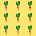 Kawaii and Cute carrot emoji character isolated on color background. Kawaii style fresh funny orange carrot and speach bubble