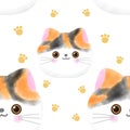 kawaii cute cat watercolor Seamless Pattern on white background Cartoon print Animals Illustration vector
