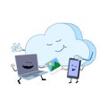 Kawaii cute cloud sharing picture file with laptop notebook and smartphone. Royalty Free Stock Photo