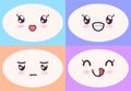 Kawaii cute faces on colorful backgrounds set. Manga style eyes and mouths, funny emotions Royalty Free Stock Photo