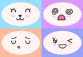 Kawaii cute faces on colorful backgrounds set. Manga style eyes and mouths, funny emotions Royalty Free Stock Photo