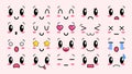 Kawaii cute faces. Manga style eyes and mouths. Funny cartoon japanese emoticon in in different expressions. For social Royalty Free Stock Photo