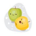 Kawaii cute fruit yellow and green apple characters. Character in cartoon style. Ready sticker. Vector illustration Royalty Free Stock Photo