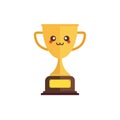 Kawaii and Cute Gold Trophy Vector Icon Illustration. Golden Goblet With Kawaii Face Sport Icon Concept White Isolated. Flat Royalty Free Stock Photo