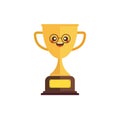 Kawaii and Cute Gold Trophy Vector Icon Illustration. Golden Goblet With Kawaii Face Sport Icon Concept White Isolated. Flat Royalty Free Stock Photo