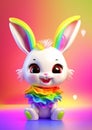 Kawaii little girl bunny with rainbow scarf and red eyes