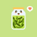 Kawaii and cute pickles in jar, isolated jar of pickled cucumbers. Marinated vegetables in can, homemade production full of Royalty Free Stock Photo