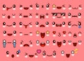 Kawaii cute smile emoticons and Japanese anime emoji faces expressions. Vector cartoon style comic sketch icons set