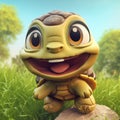 Kawaii cute smiling turtle jump off the rock