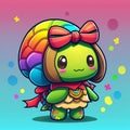 Kawaii cute turtle girl with rainbow shell and red bow Royalty Free Stock Photo