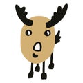 Kawaii doodle antlered deer clipart. Hand drawn naive game animal. Stag with horns cute illustration in flat color