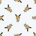 Kawaii doodle antlered deer seamless vector pattern. Hand drawn naive game animal background. Stag with horns cute home